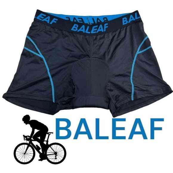 Baleaf Men's High Waisted Cycling 3D Padded Bike Shorts Black Blue Trim Size 3XL - Picture 1 of 7